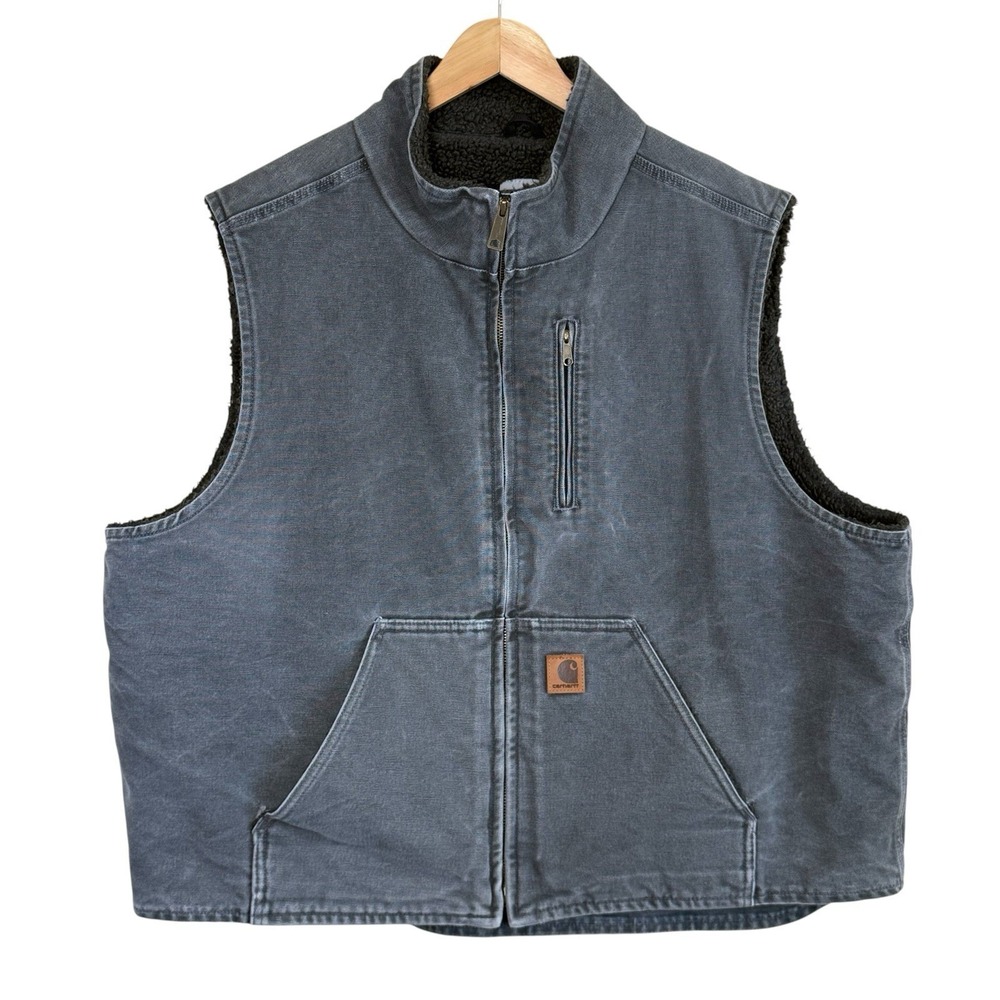 Carhartt Vest Mens XXL Sherpa Lined Canvas Duck Work Outdoor Zip Gray V33GVL VTG